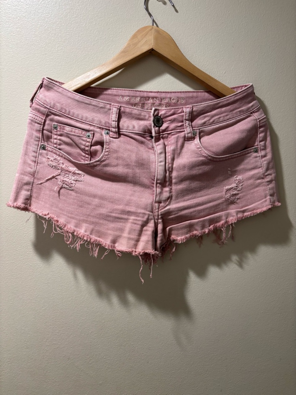 American Eagle Outfitters Faded Pink Distressed Denim Shorts